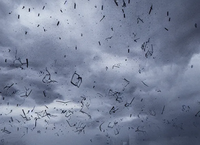 Image similar to thousands of robots falling from the sky whole storm tornado fx arstation hyperrealistic art