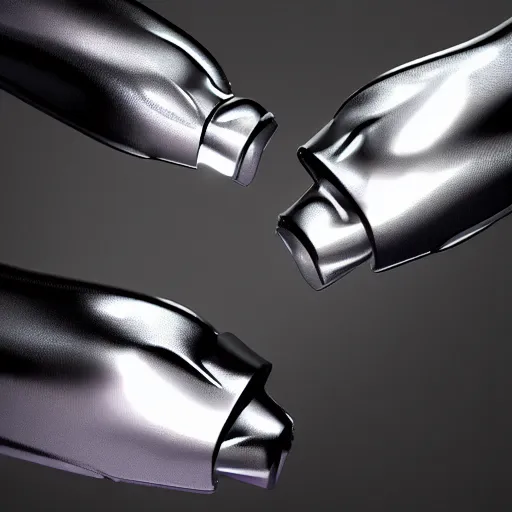 Image similar to smooth metallic cyborgs touching each other, photorealism