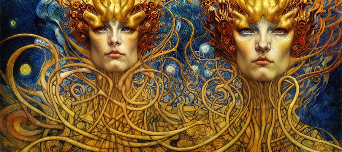 Image similar to Divine Chaos Engine by Karol Bak, Jean Delville, William Blake, Gustav Klimt, and Vincent Van Gogh, symbolist, visionary