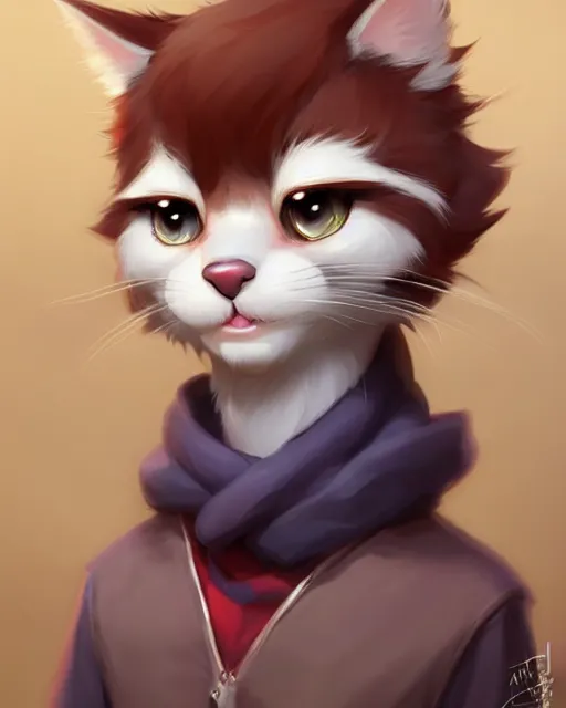 Prompt: character concept art of a cute young male anthropomorphic furry cat | | cute - fine - face, pretty face, key visual, realistic shaded perfect face, fine details by stanley artgerm lau, wlop, rossdraws, james jean, andrei riabovitchev, marc simonetti, and sakimichan, trending on artstation