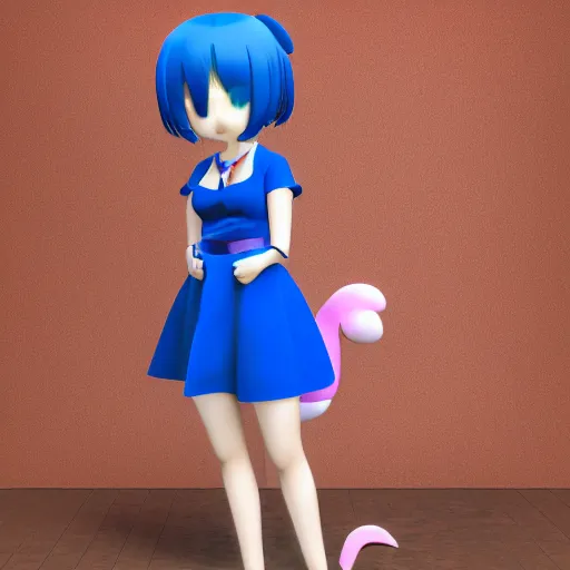 Prompt: cute fumo plush of a canine girl in a blue dress, anime girl, velvet, vray