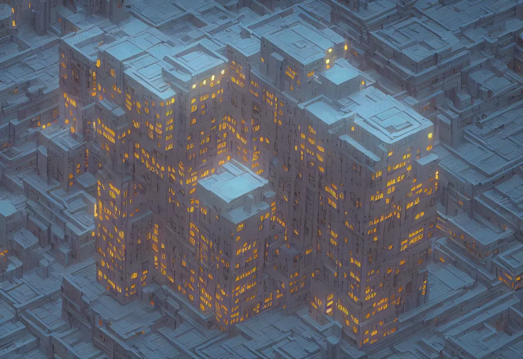 Image similar to a giant building, magicavoxel cinematic lighting, 4k