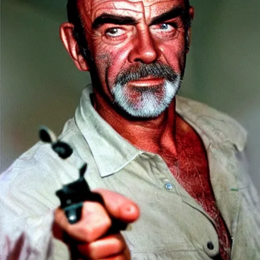 Prompt: a craigslist ad photo of sean connery as a zombie he has red eyes and he's very tired and sad