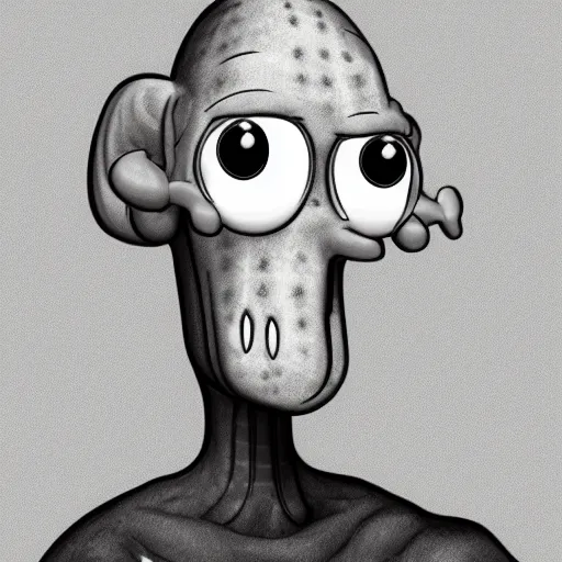 Image similar to a drawing of squidward as a human. digital art. artstation. photoshop.