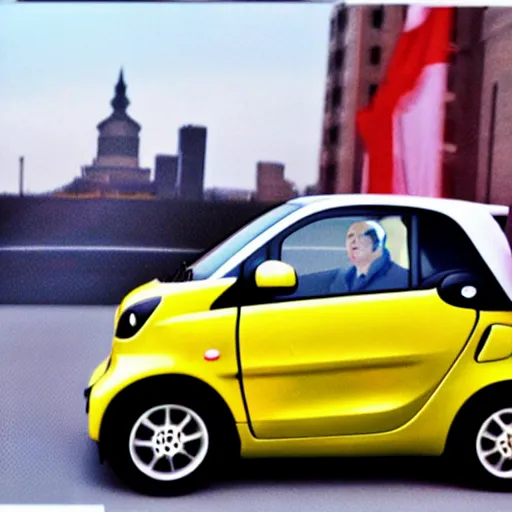 Prompt: mao zedong driving a smart car, 4 k, hyper realistic, dslr, high resolution, landscape, beautiful