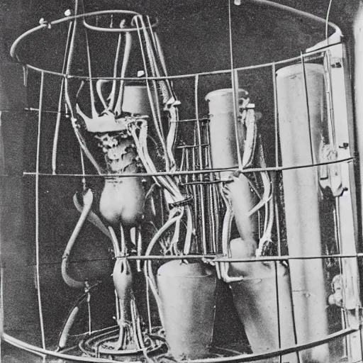 Image similar to old black and white photo, 1 9 1 3, depicting biomechanical aliens inside vats, historical record