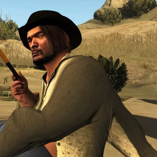 Prompt: john marston smoking!!!!!! weed with cj!!!!!!! in san andreas