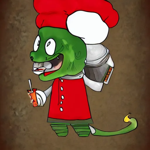 Image similar to dragon in chef's attire, digital painting