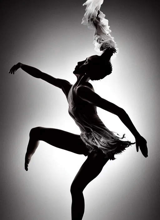 Image similar to a Photorealistic dramatic hyperrealistic render of a glamorous beautiful Female smoke dancer by Ken Brower and Deborah Ory of NYC Dance project,Lois Greenfield,Flowing cloth and smoke,Beautiful dynamic dramatic dark moody lighting,volumetric,shadows,cinematic atmosphere,Octane render,8K