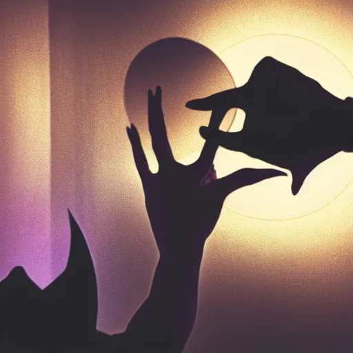 Image similar to a selfie of a woman making bunny ears with her fingers, fisheye lens photography, with a spooky filter applied, with a figure in the background, in a halloween style.