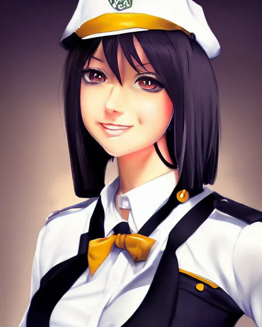 Image similar to beautiful portrait of a Flight Attendant who looks like Shiraki Meiko, Prison School anime, character design by Ross Tran, artgerm detailed, soft lighting