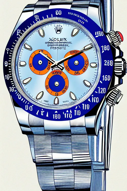 Prompt: rolex daytona 1 1 6 5 0 9 blue dial drawn in cubism style by pablo picasso