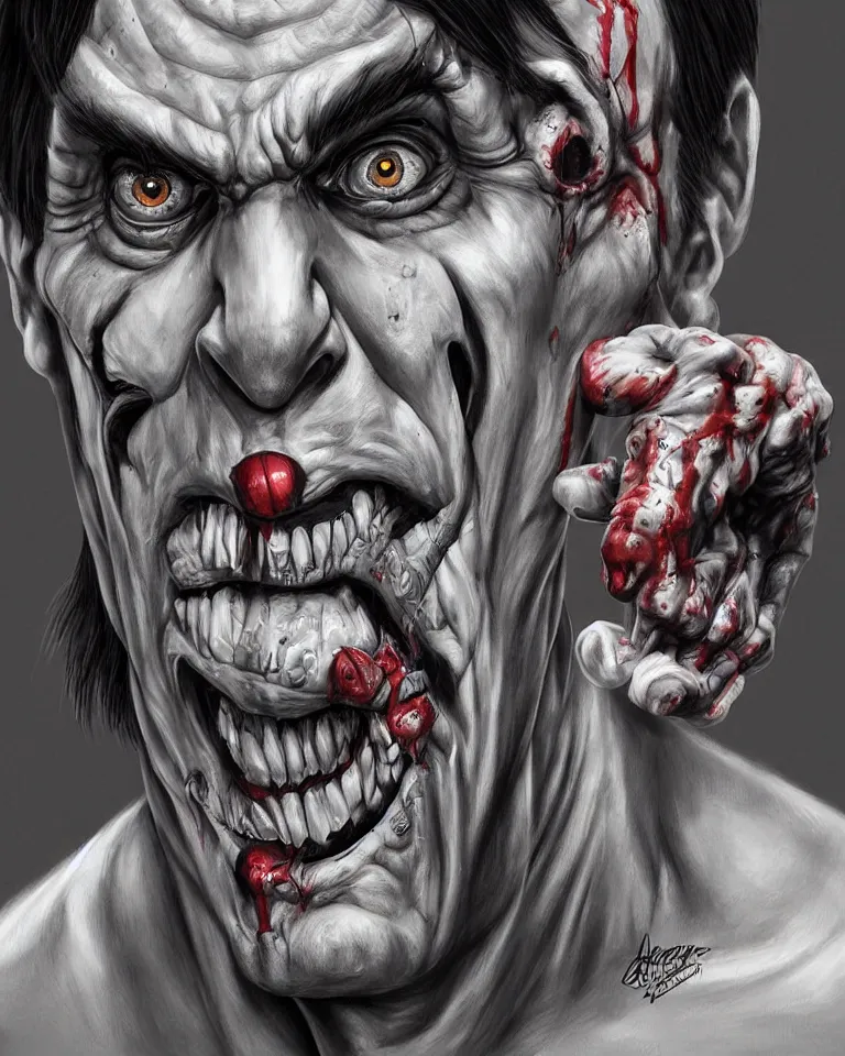 Image similar to a realistic digital painting portrait of bolsonaro as a zombie clown by artgerm