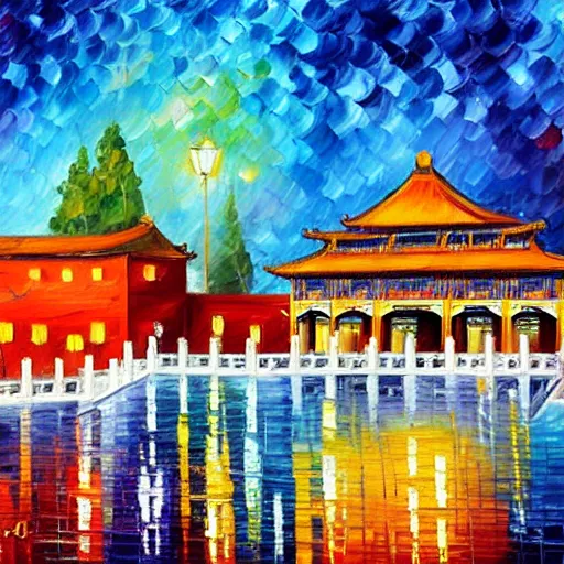 Prompt: a paint of the Forbidden city by leonid afremov.