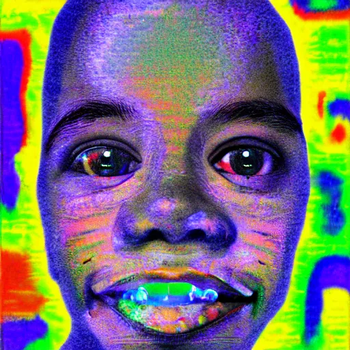 Prompt: smile of glitch eyes Black boy artstation, ultradetailed, digital Painting, by James gurney and Pipilotti Rist