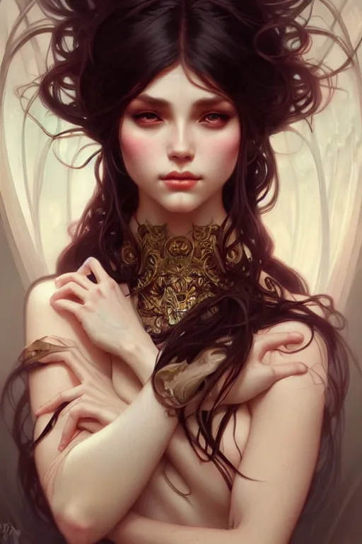 Prompt: beautiful, dark fantasy, intricate, elegant, highly detailed, digital painting, artstation, concept art, matte, sharp focus, illustration, art by artgerm and alphonse mucha