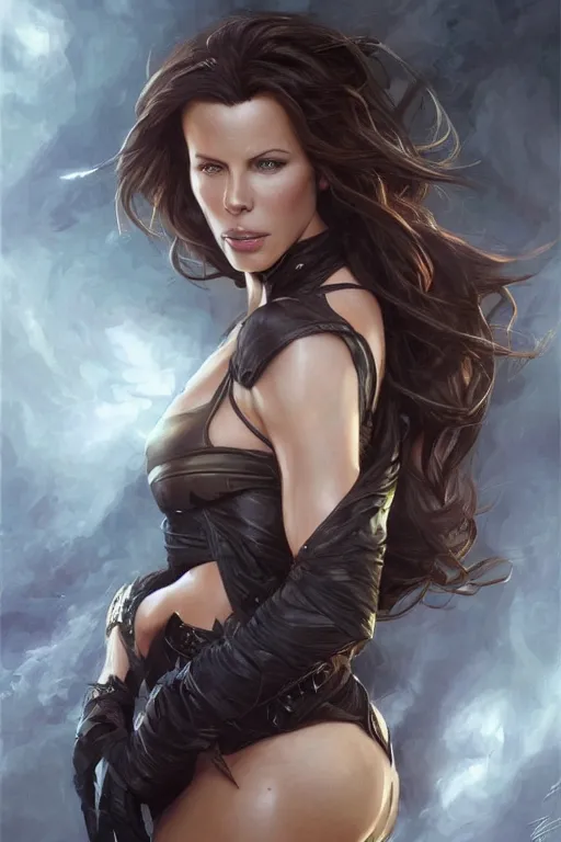 Image similar to kate beckinsdale as a heroine, digital painting, artstation, concept art, smooth, sharp focus, illustration, art by artgerm and donato giancola and Joseph Christian Leyendecker, Ross Tran, WLOP