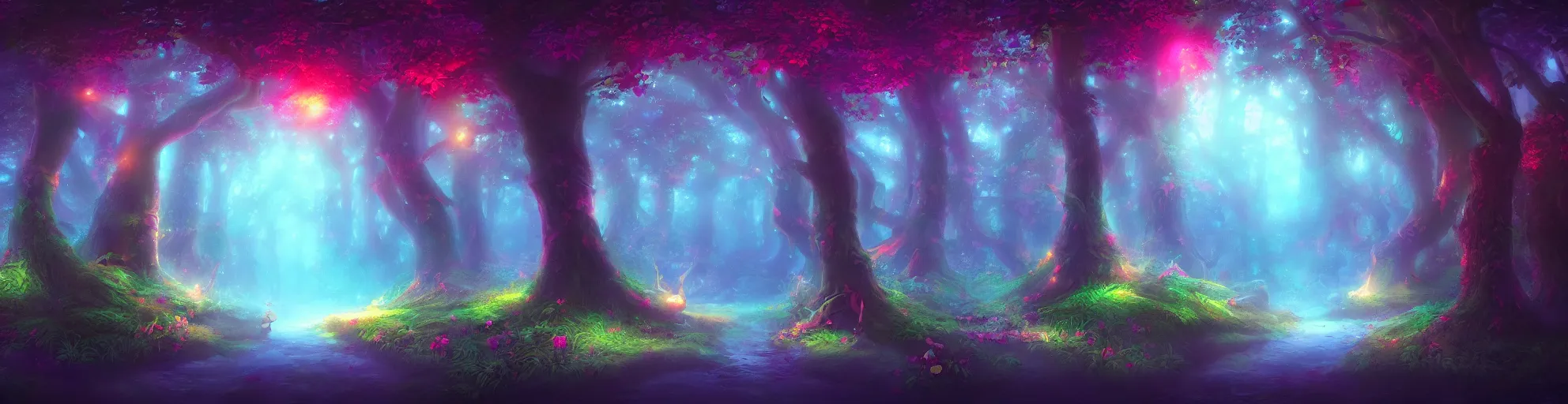 Prompt: enchanted magical forest on magical colorful fire , digital painting , digital art , artstation , devian art , 4k , HD