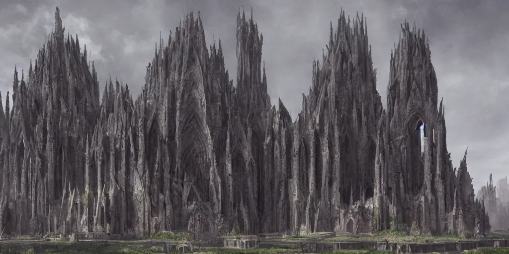 Image similar to a cathedral of flesh and stone dedicated to the god of pain, epic matte painting