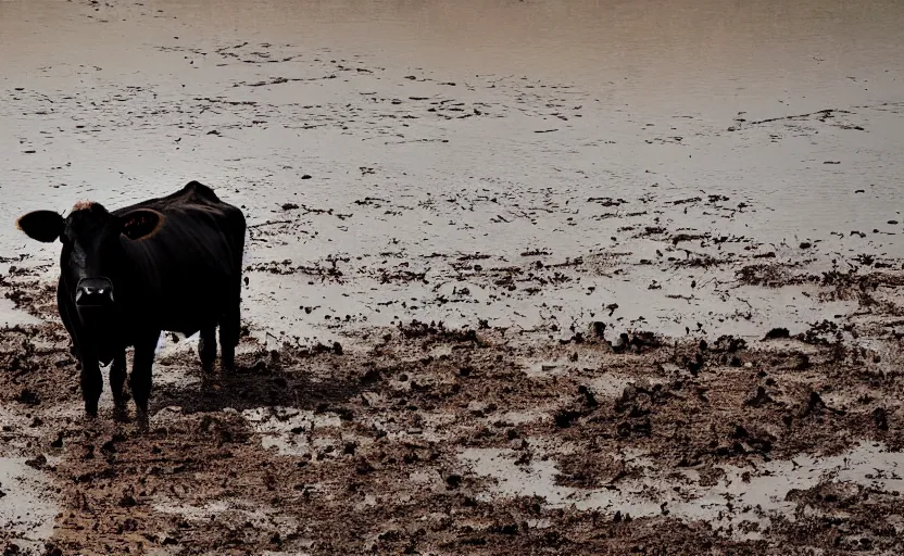 Image similar to a cow stuck in mud, minimalist photography