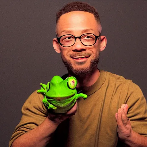 Image similar to Will Smitch throwing his pet toad at you, Photorealistic, well lit,
