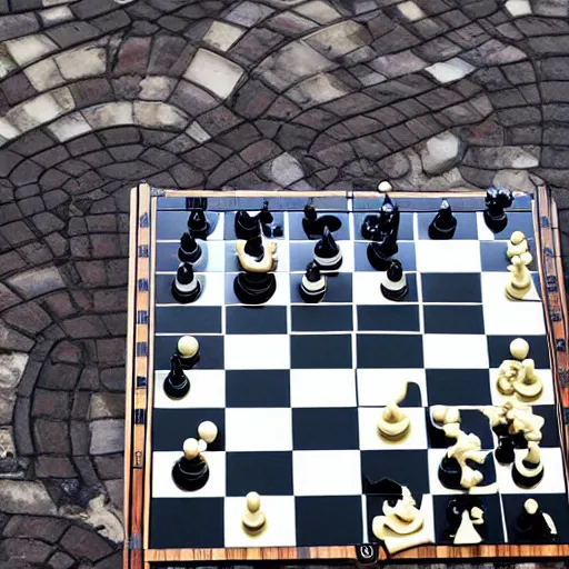 Prompt: Psychedelic Chess board floating over Prague