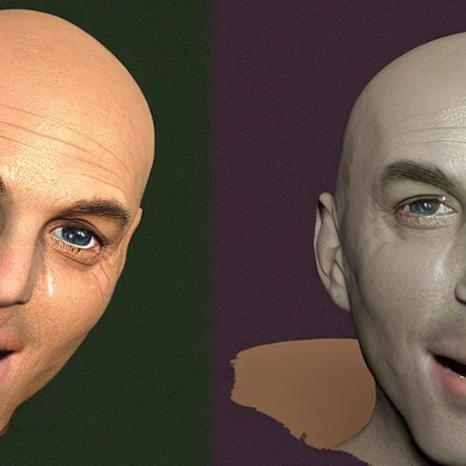 Image similar to realistic image of bald man coming back to life