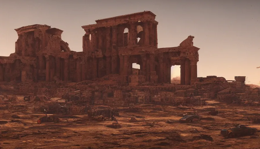 Prompt: Agrigento, Italy ruins in Mad Max, hyperdetailed, artstation, cgsociety, 8k