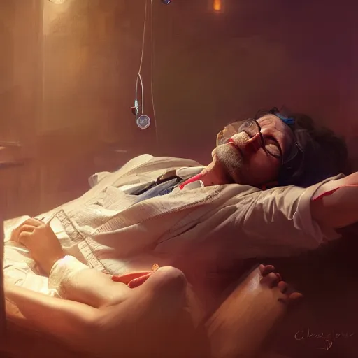 Image similar to an award winning commission of a doctor sleeping in a circus,digital art,detailed face,hyperdetailed,character design by charles bowater,greg rutkowski,artstation,deviantart,photorealistic