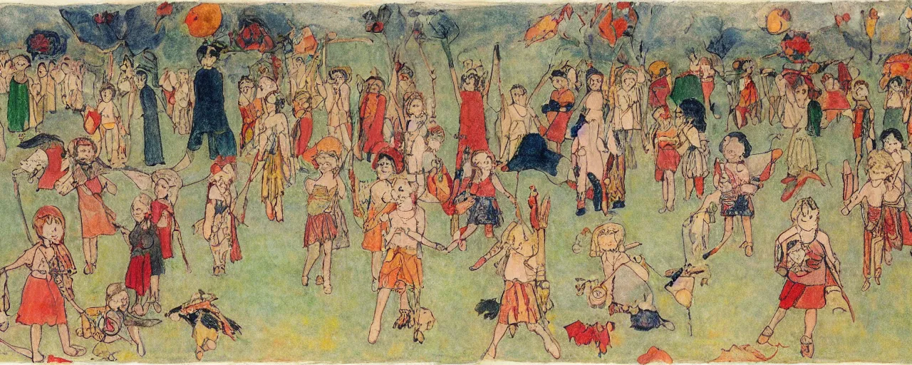 Prompt: pagan festival drawing by henry darger