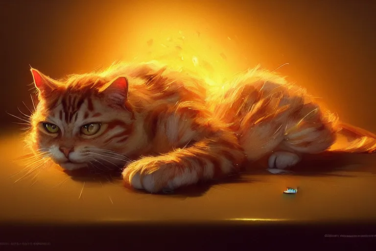 Prompt: garfield the cat, made from lasagna, hyper detailed, digital art, artstation, cinematic lighting, studio quality, smooth render, by caravaggio, artgerm, greg rutkowski