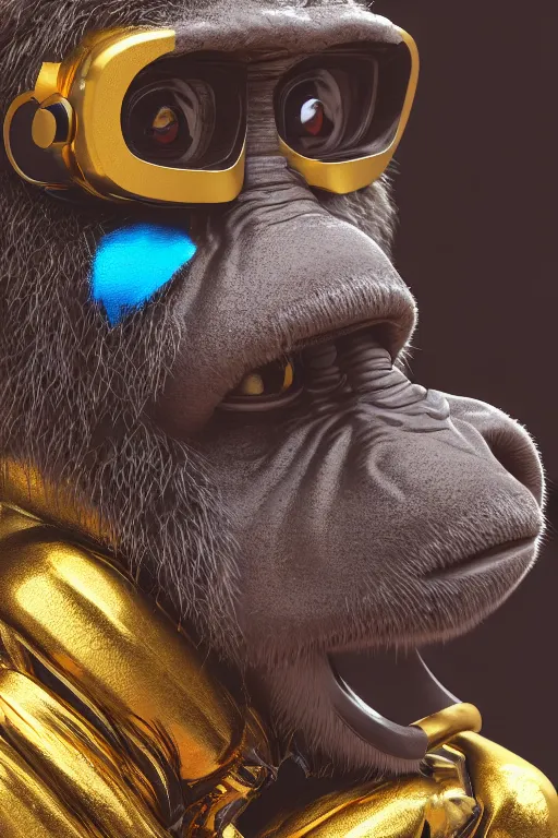 Prompt: Photography of ultra mega super hyper realistic detailed monkey in cyberpunk suit with many details by Hiromasa Ogura . Photo made from 30 meters distance on Leica Q2 Camera, Rendered in VRAY and DaVinci Resolve and MAXWELL and LUMION 3D, Volumetric cyan gold natural light