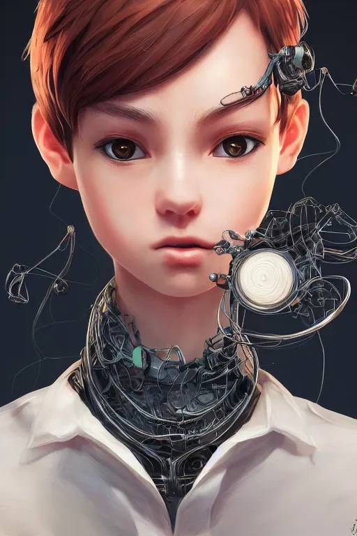 Prompt: classy elegant sophisticated very up close portrait of a boy, ultra detailed wire decoration, big eyes, dream ， huge mechanics flying jet backpack fantasy art by nixeu and guweiz and ilya kuvshinov, sleek curves, intricate sharp focus, trending on artstation hq, deviantart, pinterest, unreal engine 5, 4 k uhd image