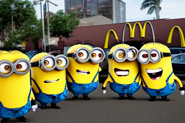 Prompt: Minions at mcdonalds in the hood