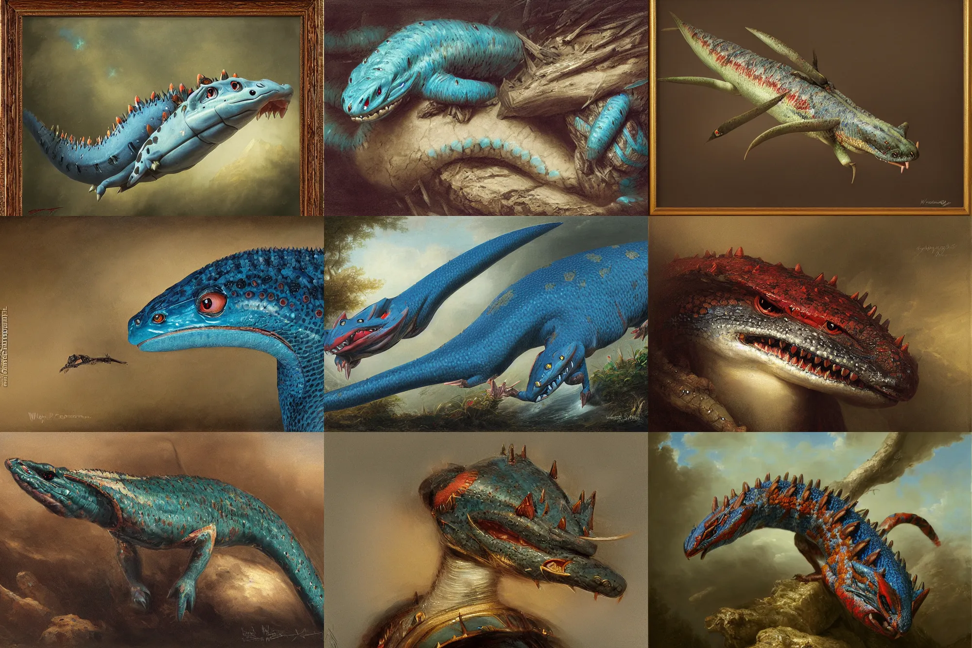 Prompt: highly detailed portrait photo of a salamence in his natural environment, hyperrealistic illustration by william didier - pouget