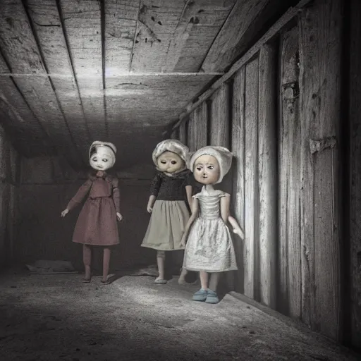 Image similar to dark attic with creepy dolls