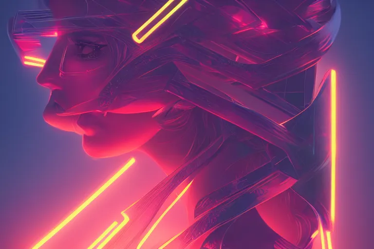 Prompt: photo of goddes of war in neon lighting, elegant, highly detailed, smooth, sharp focus, illustration, beautiful, geometric, trending on artstation, cinematic, artwork by Swanland, Raymond