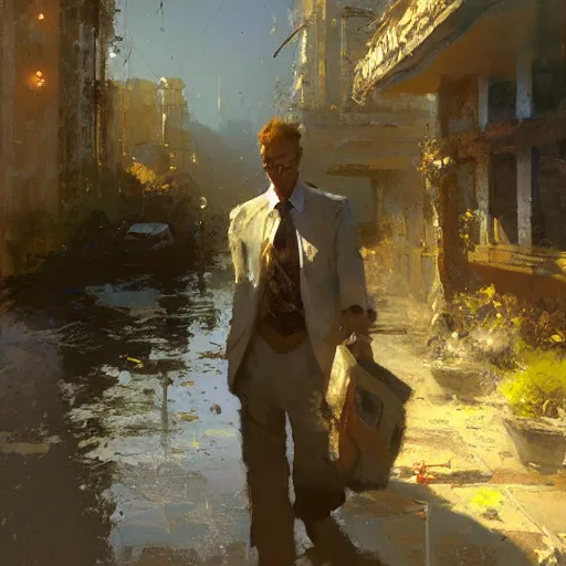Image similar to a depressed man in a happy world, heavenly, beautiful, craig mullins