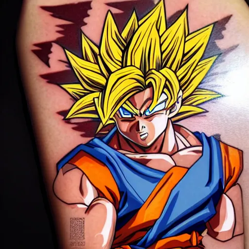 Prompt: tattoo design, stencil, portrait of super saiyan goku by artgerm