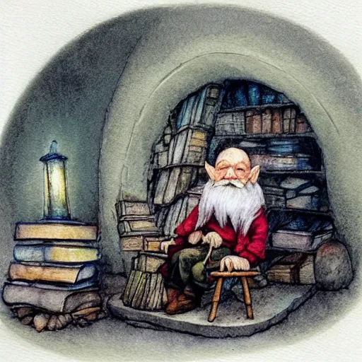 Prompt: dramatic light volumetric light hobbit knome elf whimsical fantastical a muted color watercolor sketch of a old man sitting in big chair next of a fireplace in his whimsical fantastical hobbit house living room surrounded by stacks of books from a whimsical fantastical story book character ifrom the book Baltimore & Redingote by Jean-Baptiste Monge of an old man in the style of by Jean-Baptiste Monge that looks like its by Jean-Baptiste Monge and refencing Jean-Baptiste Monge