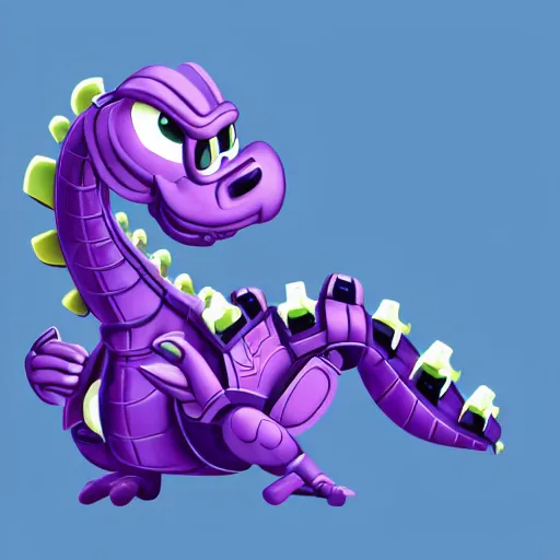 Image similar to a logo with very cute small purple robototechnic dragon with well-designed head and four legs, Disney, digital art