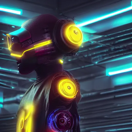 Prompt: cyberpunk pikachu, a male robot, portrait full HD 8k, ultra realistic cinematic octane render, focus on shoulder to head