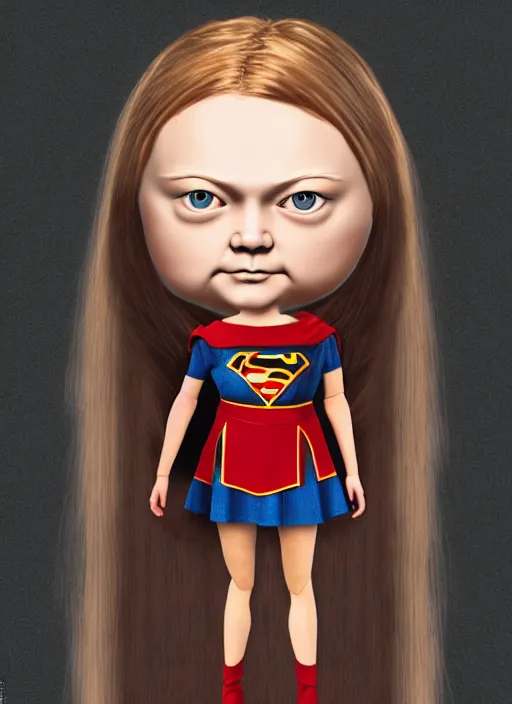 Image similar to greta thunberg as a supergirl mark ryden doll, detailed digital art, trending on Artstation