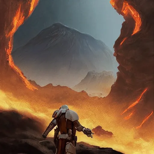 Image similar to a volcanic planet concept art by Doug Chiang, cinematic, realistic painting, high definition, very detailed, extremely high detail, photo realistic, concept art, the Mandalorian concept art style