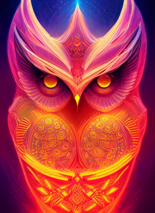 Image similar to symmetry!! product render poster vivid colors divine proportion owl, scifi, glowing fog intricate, elegant, highly detailed, digital painting, artstation, concept art, smooth, sharp focus, illustration, art by artgerm