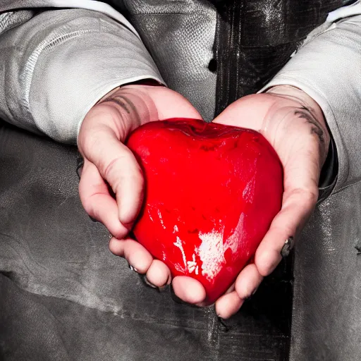 Image similar to Henry Phillips from Henry's Kitchen holding a bloody heart in his hand 4k, high definition