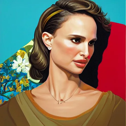 Prompt: Painting of Natalie Portman by Kehinde Wiley