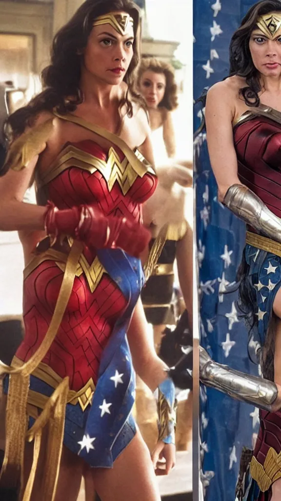 Image similar to steve buscemi dressed as wonder woman