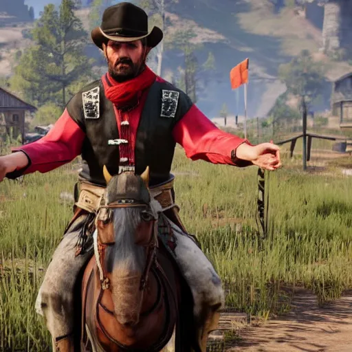 Prompt: A ukrainian cossack in Red Dead Redemption 2