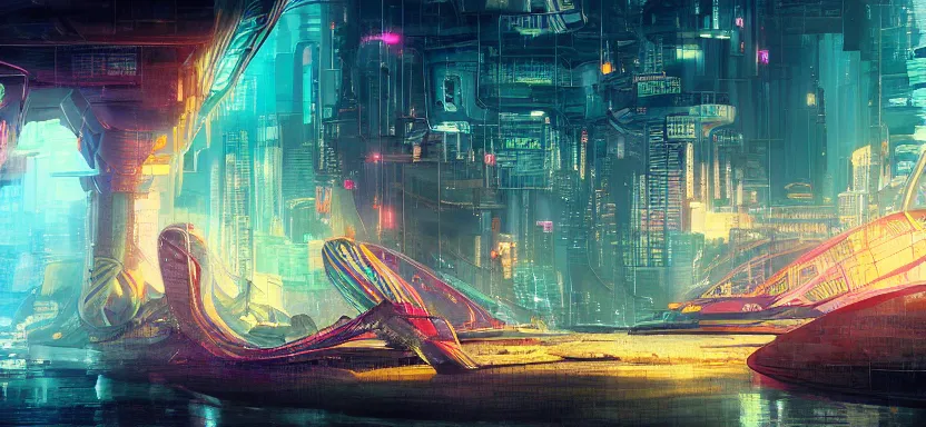 Image similar to beautiful masterpiece painting of a futuristic city under the sea, cyberpunk, digital art 8k,